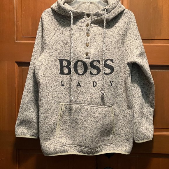 NWOT Sheilay Grey Marle  BOSS LADY 5 Snap  Pullover Hoodie w/Raglan sleeves - Picture 8 of 8